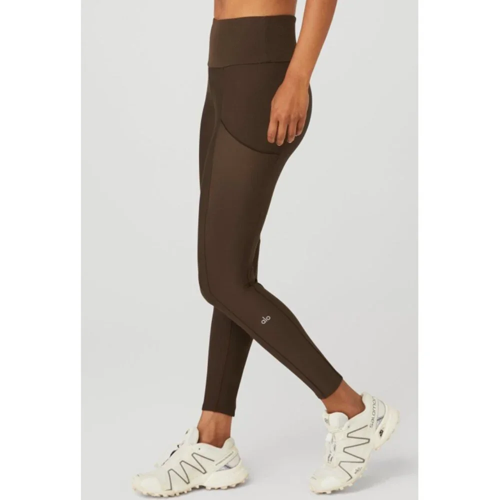 Alo Ribbed Airlift High-Waist 7/8 Enchanted Leggings Espresso Hi-Rise Waisted XS